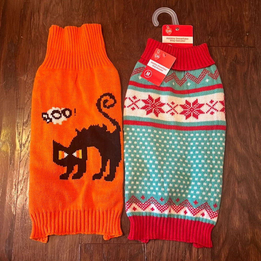 Holiday dog sweaters! Cute! Cute! Cute!